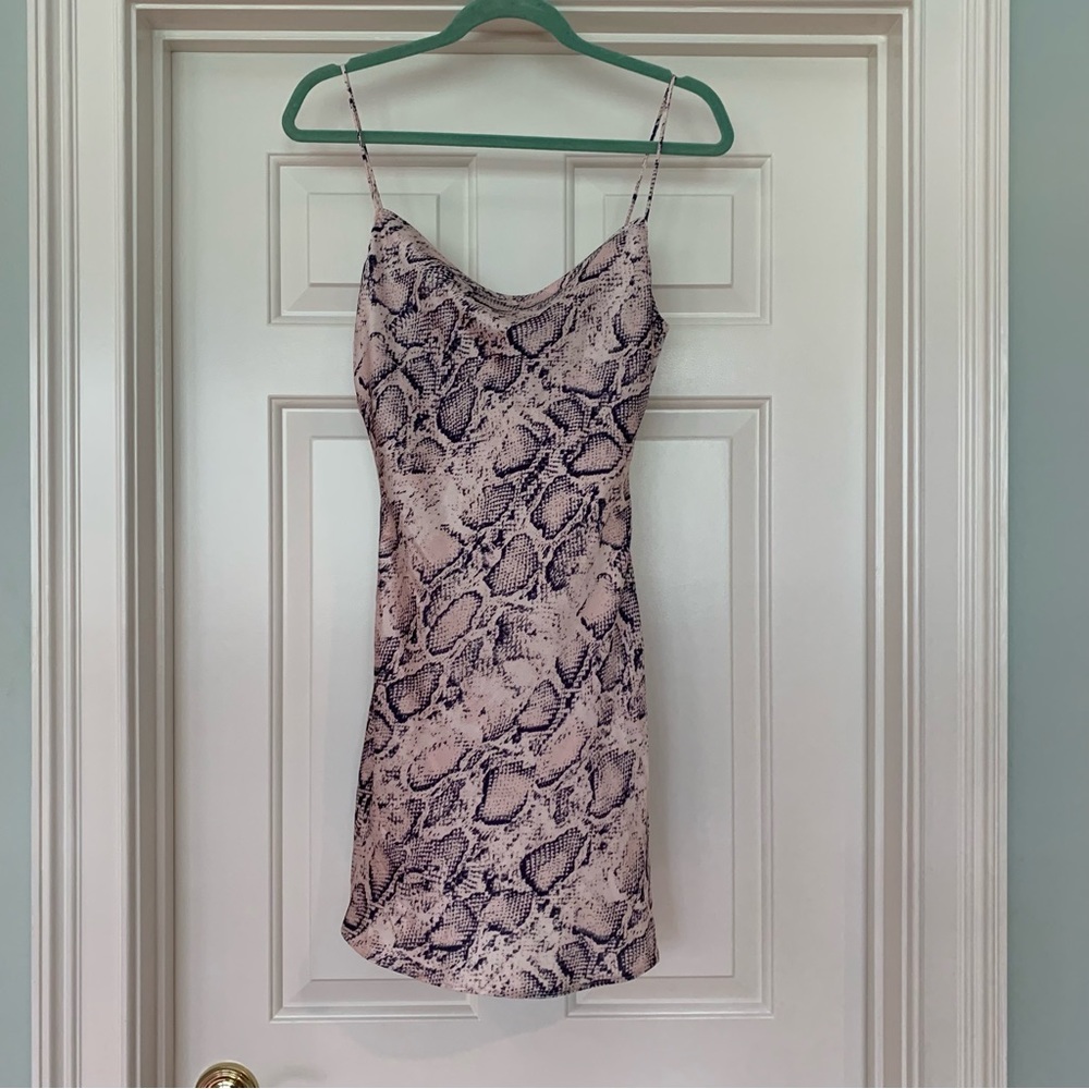 Snake print silky cutout mini dress